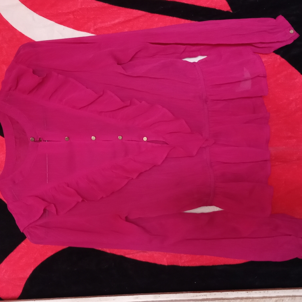 Sheer pink half button down dress top, women's